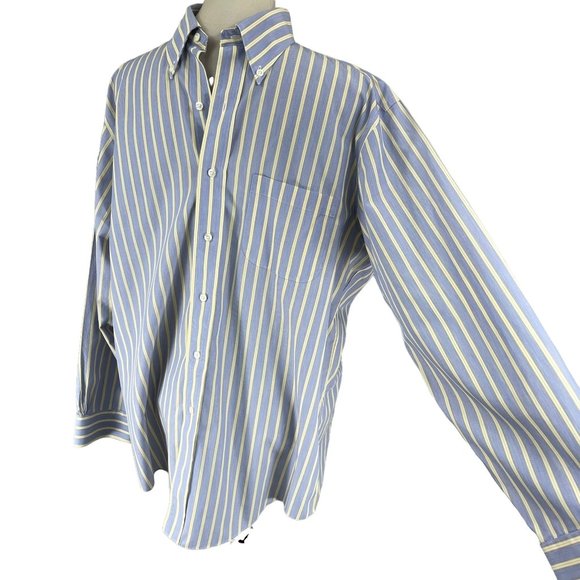 Brooks Brothers 346 Blue Yellow Striped Button Down Cotton Shirt 15½-2/3 - Picture 1 of 8